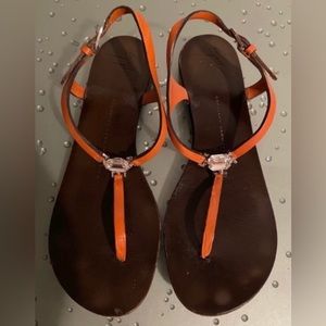 Giuseppe Zanotti Jeweled Orange Leather Flat Sandals Size 37 Originally $595